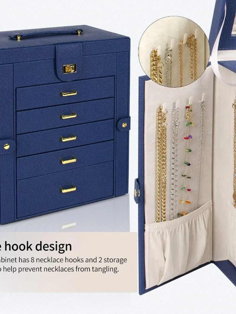 Elegant 6-Tier Leather Jewelry Organizer with Mirror & Large Capacity